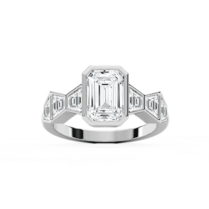 Rylie 2 ¹⁄₂ ctw Emerald Lab Grown Diamond Bezel Side Stone Engagement Ring