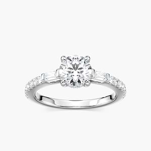 Sangria Lab Grown Diamond Tapered Baguette Sides Hidden Halo Engagement Ring