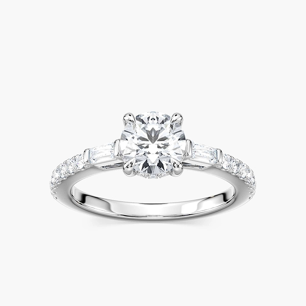 Sangria Lab Grown Diamond Tapered Baguette Sides Hidden Halo Engagement Ring