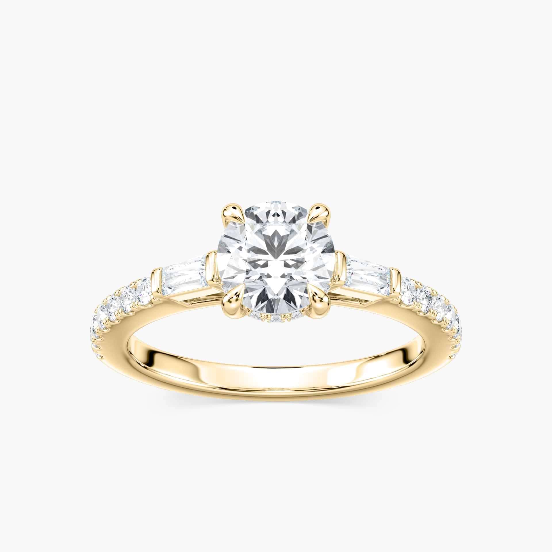 Sangria Lab Grown Diamond Tapered Baguette Sides Hidden Halo Engagement Ring