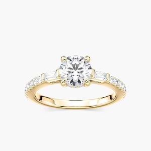 Sangria Lab Grown Diamond Tapered Baguette Sides Hidden Halo Engagement Ring
