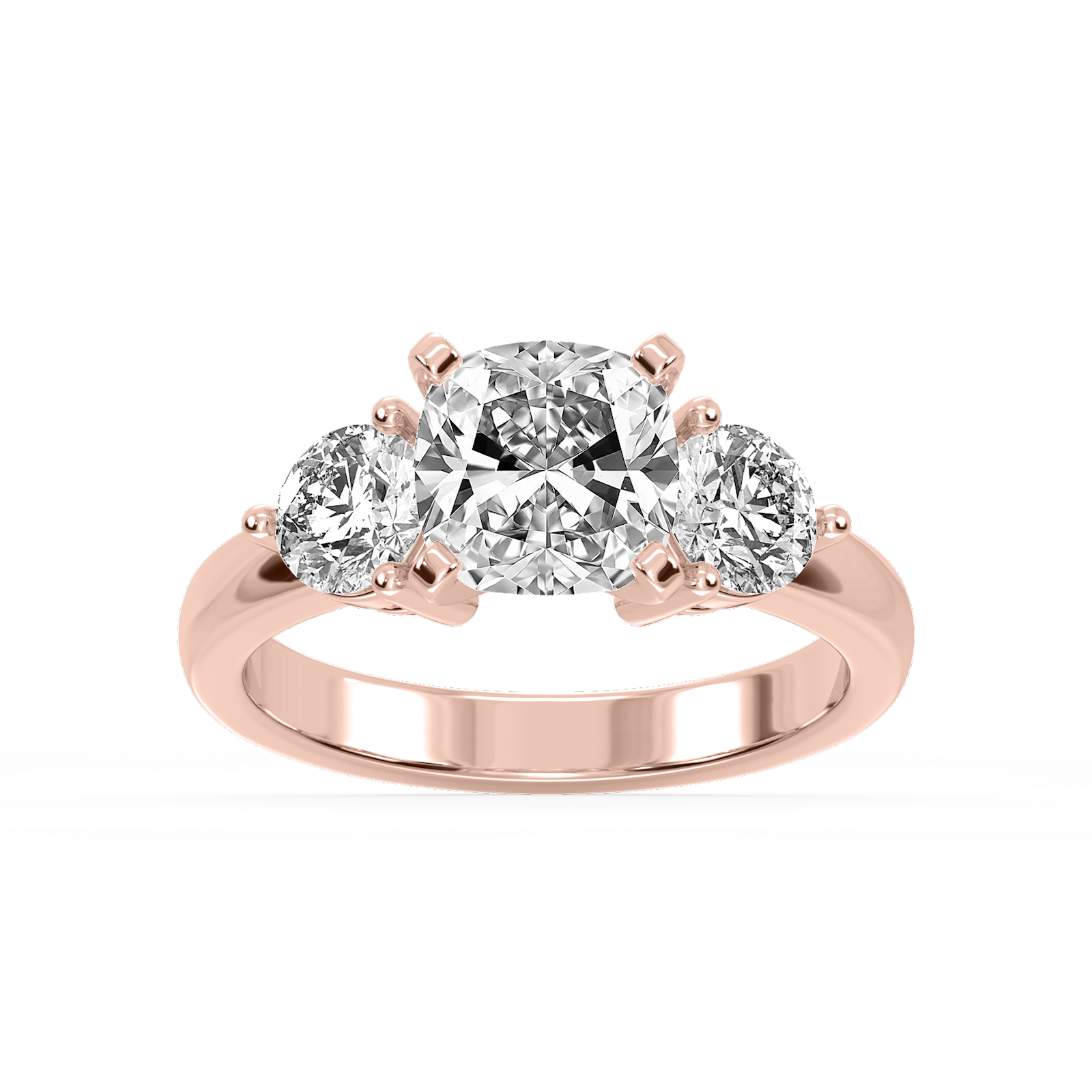 Savannah Cushion Lab Grown Diamond Round Sides Three Stone Engagement Ring