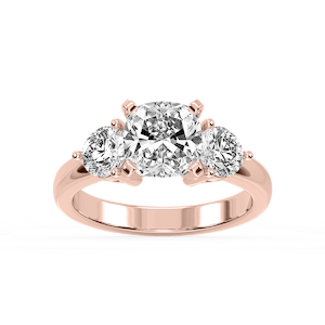Savannah Cushion Lab Grown Diamond Round Sides Three Stone Engagement Ring