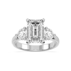 Savannah Emerald Lab Grown Diamond Round Sides Three Stone Engagement Ring