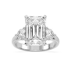 Savannah Emerald Lab Grown Diamond Round Sides Three Stone Engagement Ring