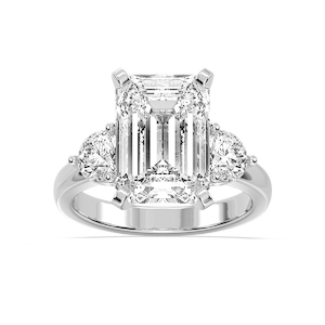Savannah Emerald Lab Grown Diamond Round Sides Three Stone Engagement Ring