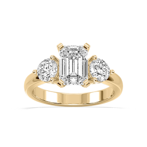 Savannah Emerald Lab Grown Diamond Round Sides Three Stone Engagement Ring