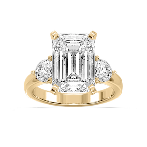 Savannah Emerald Lab Grown Diamond Round Sides Three Stone Engagement Ring