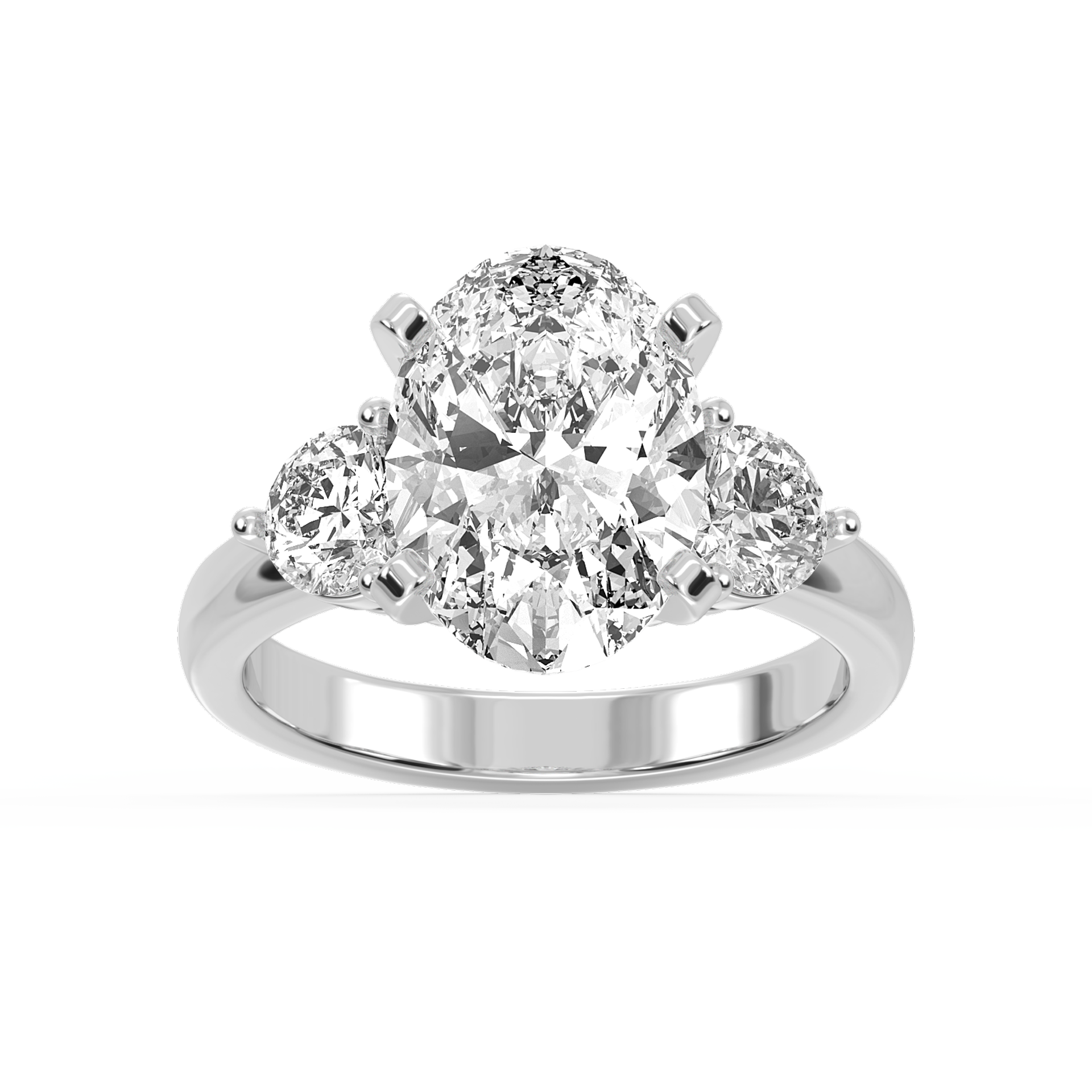 Savannah Oval Lab Grown Diamond Round Sides Three Stone Engagement Ring