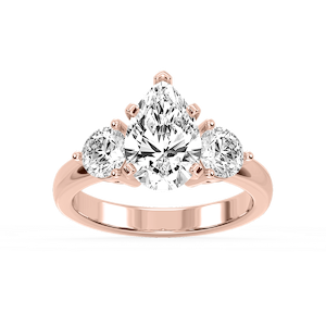 Savannah Pear Lab Grown Diamond Round Sides Three Stone Engagement Ring