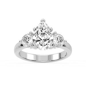 Savannah Pear Lab Grown Diamond Round Sides Three Stone Engagement Ring