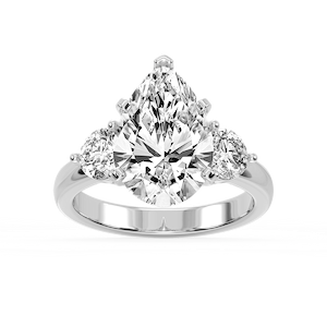 Savannah Pear Lab Grown Diamond Round Sides Three Stone Engagement Ring