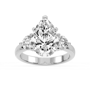 Savannah Pear Lab Grown Diamond Round Sides Three Stone Engagement Ring