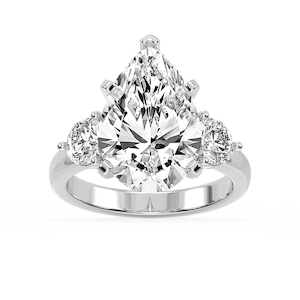 Savannah Pear Lab Grown Diamond Round Sides Three Stone Engagement Ring