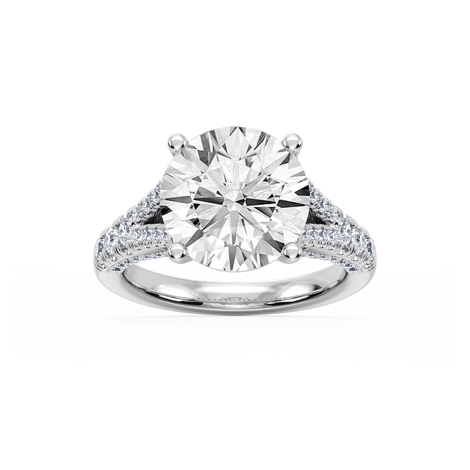Scarlett 7 ³⁄₄ ctw Round Lab Grown Diamond Split Shank Side Stone Engagement Ring - Signature Collection