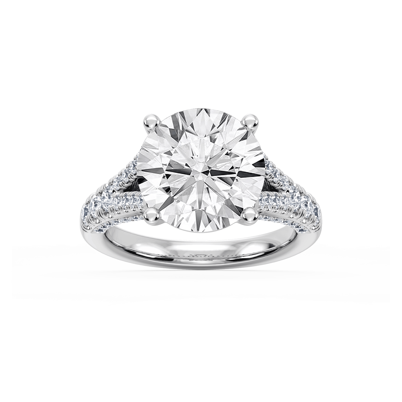 Scarlett 7 ³⁄₄ ctw Round Lab Grown Diamond Split Shank Side Stone Engagement Ring - Signature Collection