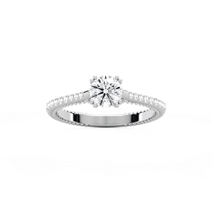 Selah 7/8 ctw Round Lab Grown Diamond Petite Textured Side Stone Engagement Ring
