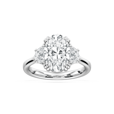 Selene 3 ½ ctw Oval Lab Grown Diamond Double Claw Prong Three Stone Engagement Ring