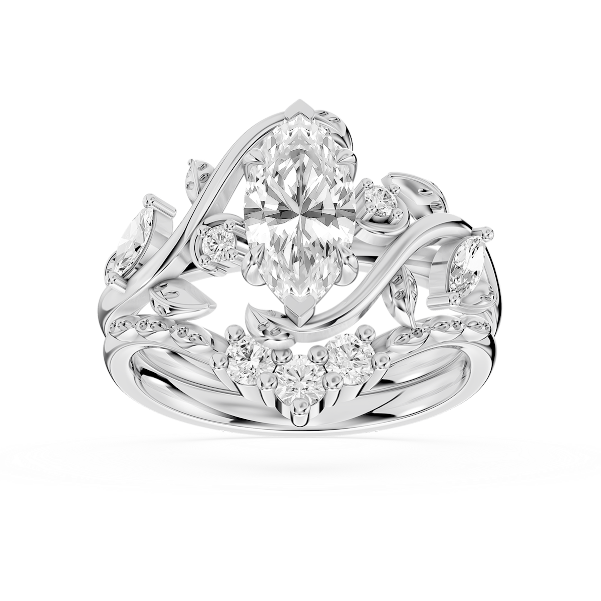 Seraphina 1 ⅓ ctw Marquise Lab Grown Diamond Vintage Floral Side Stone Bridal Set