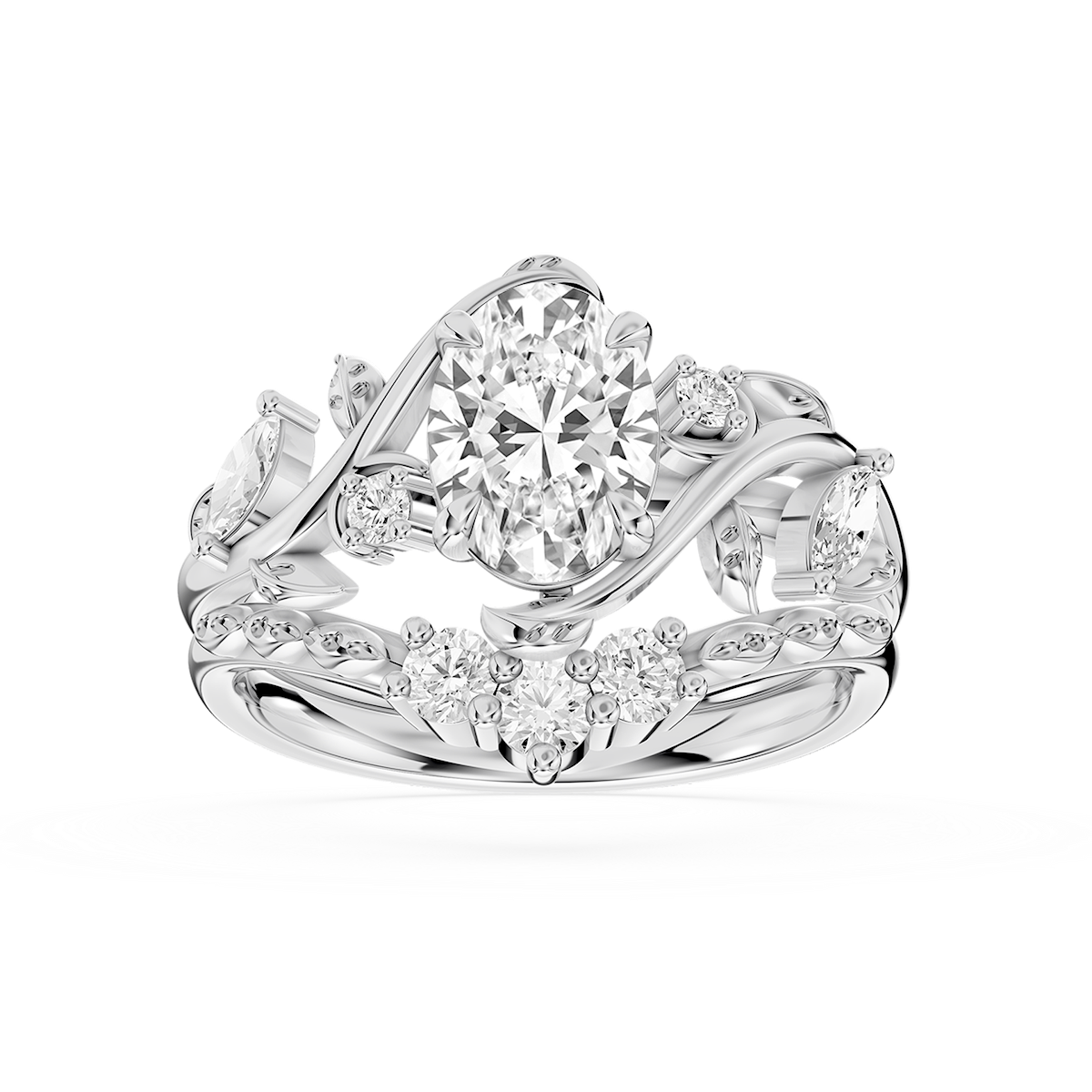 Seraphina 1 ⅓ ctw Oval Lab Grown Diamond Vintage Floral Side Stone Bridal Set
