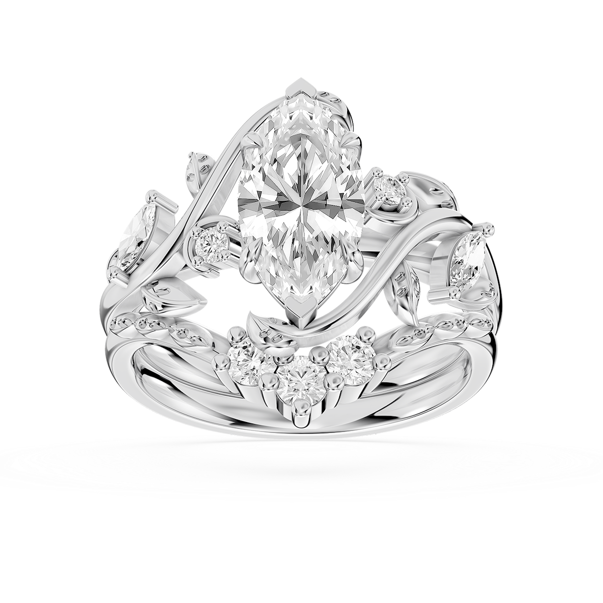 Seraphina 1 ⅞ ctw Marquise Lab Grown Diamond Vintage Floral Side Stone Bridal Set