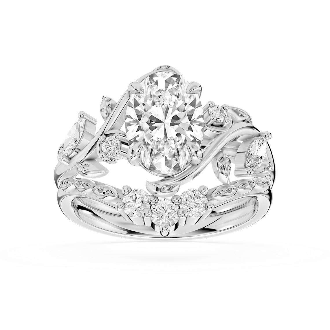 Seraphina 1 ⅞ ctw Oval Lab Grown Diamond Vintage Floral Side Stone Bridal Set