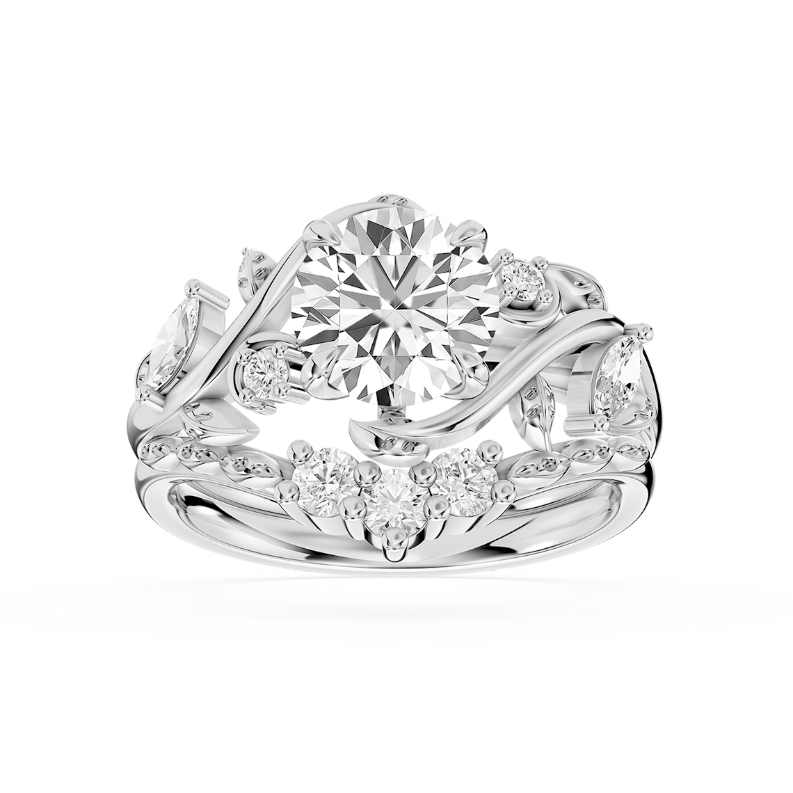 Seraphina 1 ⅞ ctw Round Lab Grown Diamond Vintage Floral Side Stone Bridal Set