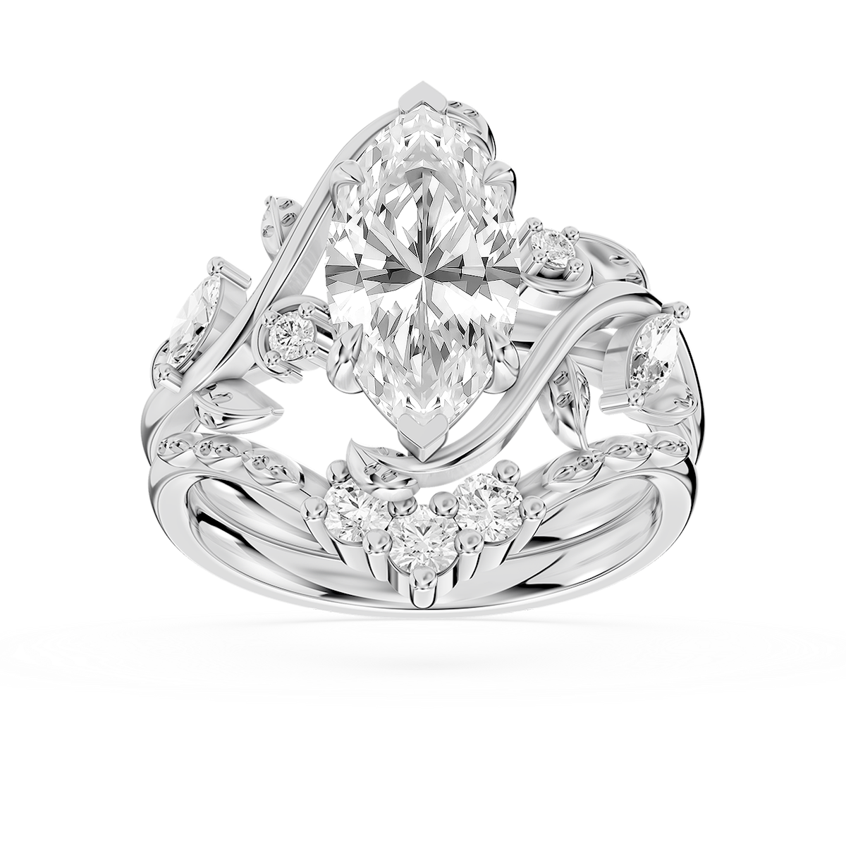 Seraphina 2 ⅓ ctw Marquise Lab Grown Diamond Vintage Floral Side Stone Bridal Set