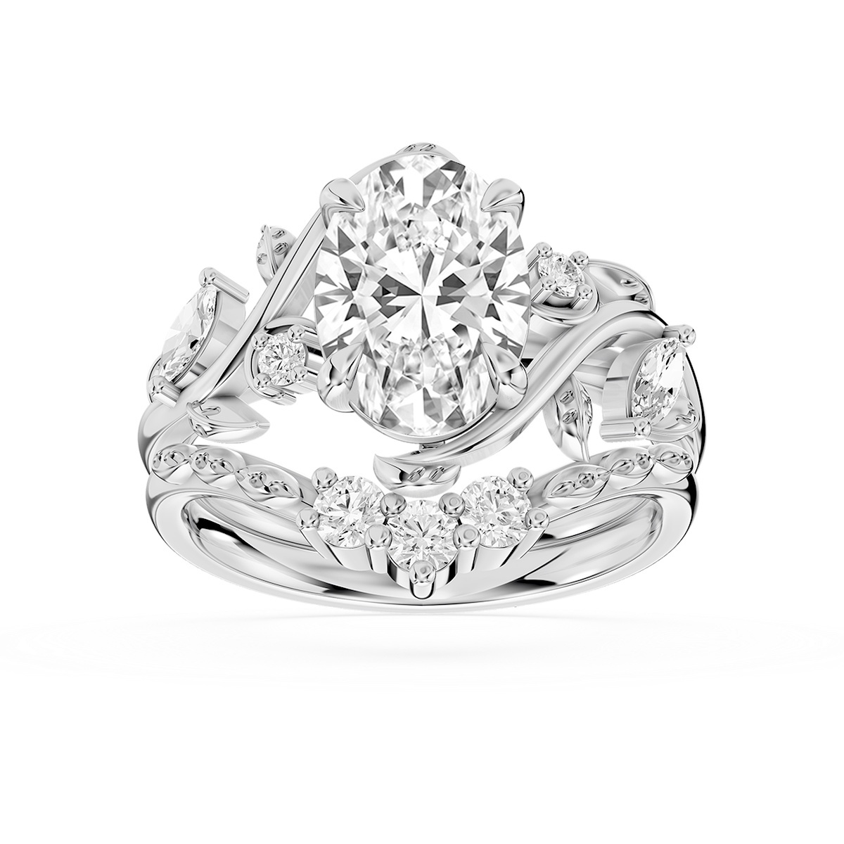 Seraphina 2 ⅓ ctw Oval Lab Grown Diamond Vintage Floral Side Stone Bridal Set