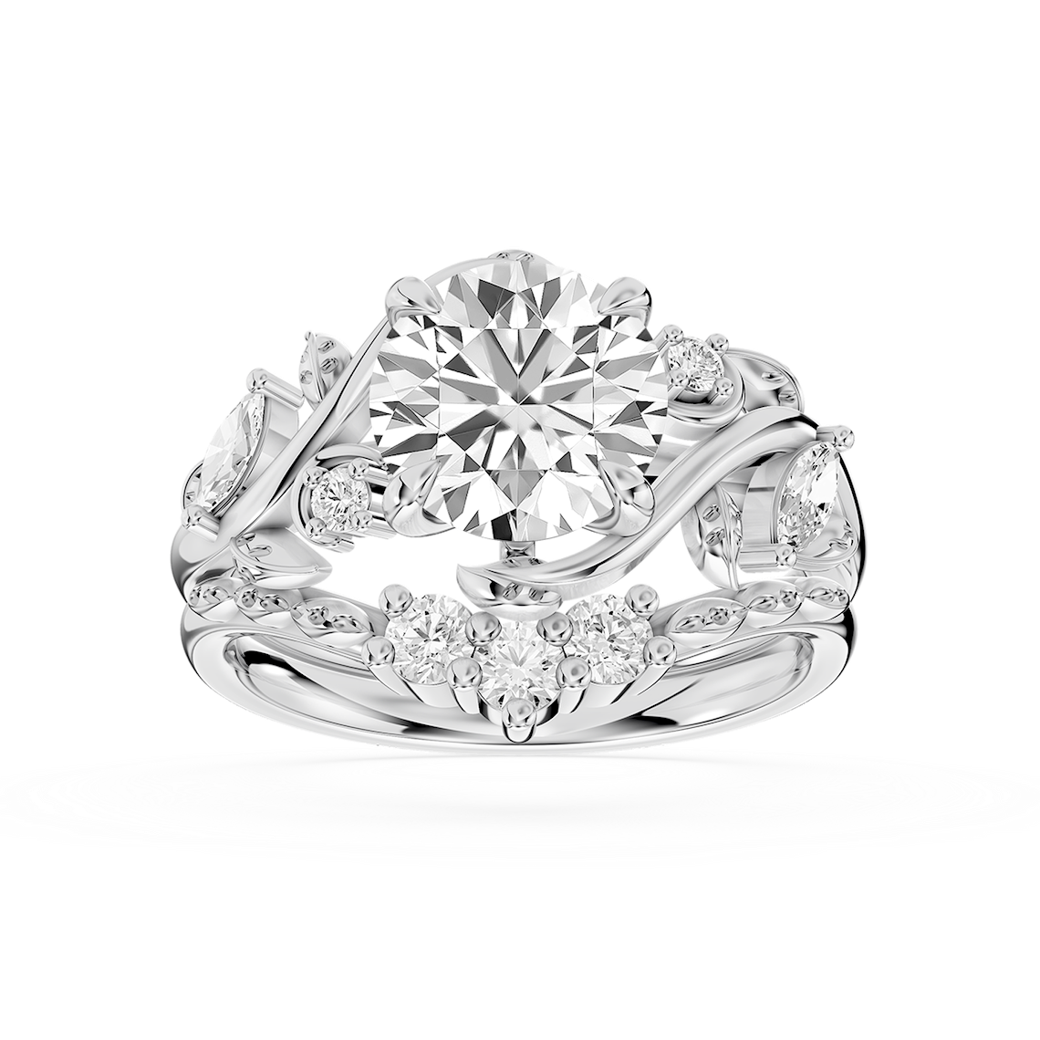 Seraphina 2 ⅓ ctw Round Lab Grown Diamond Vintage Floral Side Stone Bridal Set