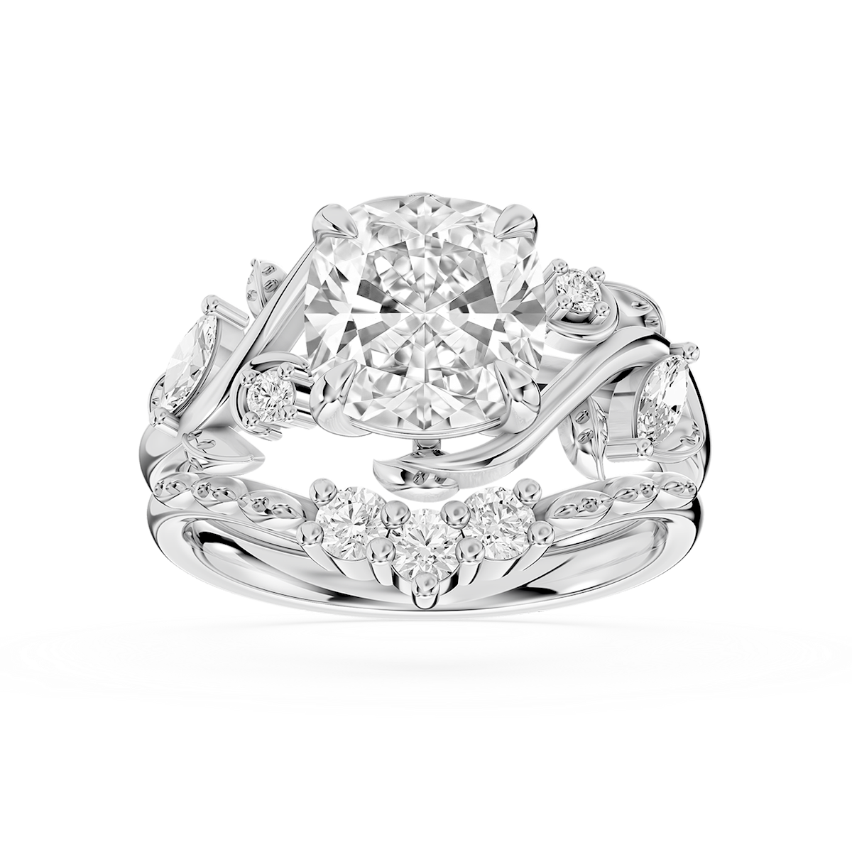 Seraphina 2 ⅞ ctw Cushion Lab Grown Diamond Vintage Floral Side Stone Bridal Set