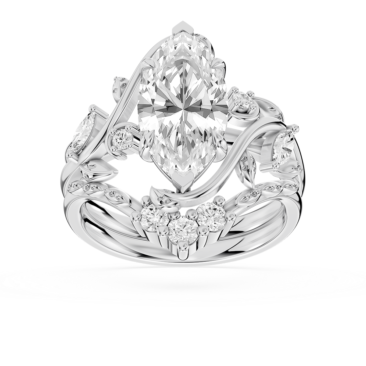 Seraphina 2 ⅞ ctw Marquise Lab Grown Diamond Vintage Floral Side Stone Bridal Set
