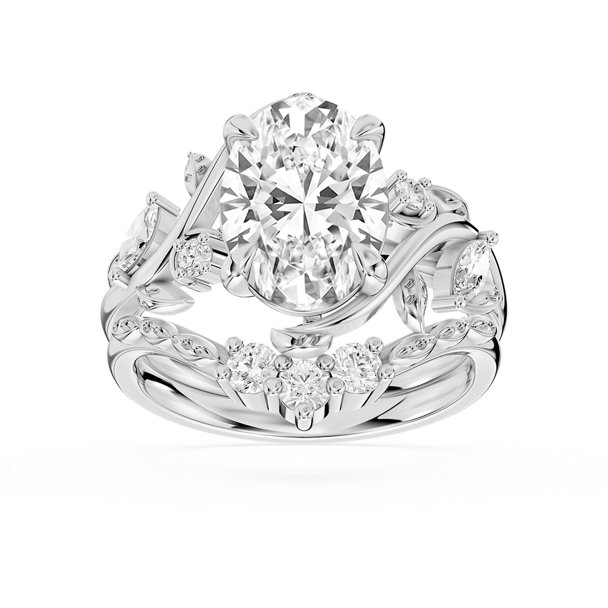 Seraphina 2 ⅞ ctw Oval Lab Grown Diamond Vintage Floral Side Stone Bridal Set