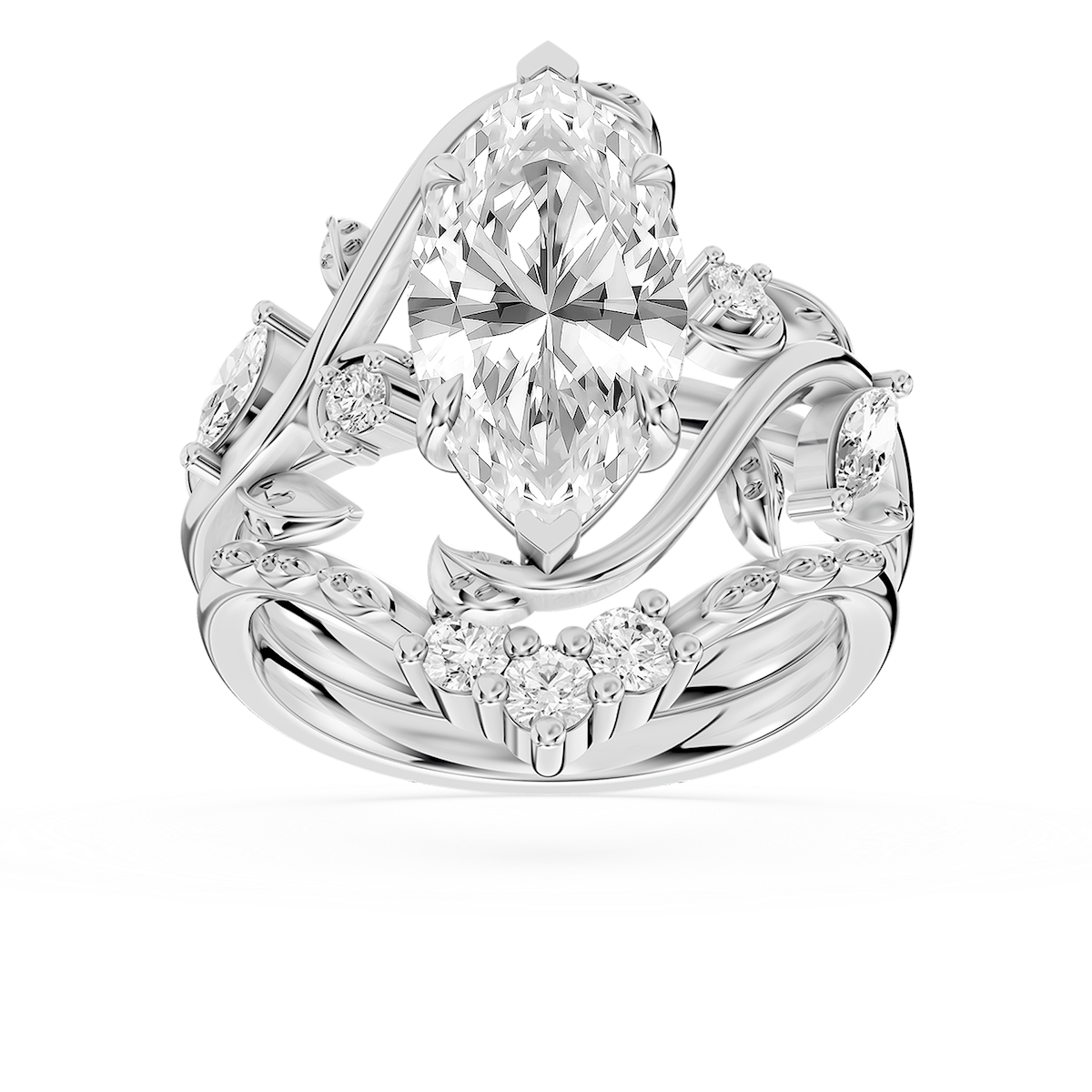 Seraphina 3 ⅓ ctw Marquise Lab Grown Diamond Vintage Floral Side Stone Bridal Set