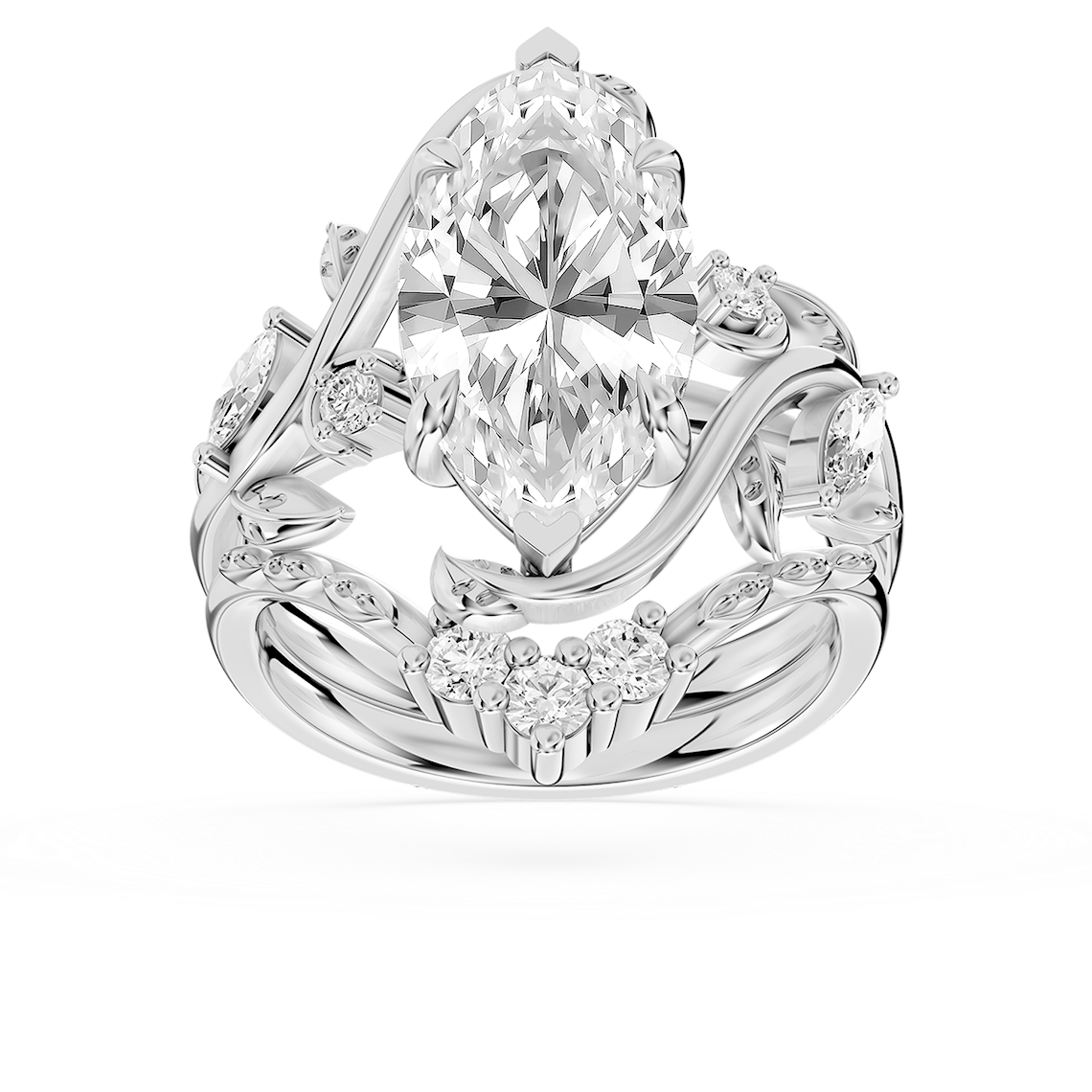 Seraphina 4 ⅓ ctw Marquise Lab Grown Diamond Vintage Floral Side Stone Bridal Set