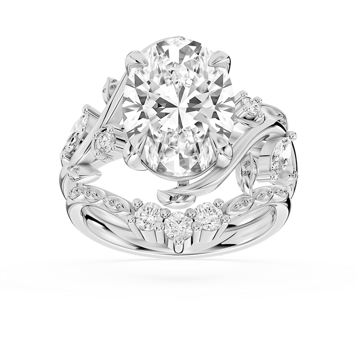 Seraphina 4 ⅓ ctw Oval Lab Grown Diamond Vintage Floral Side Stone Bridal Set