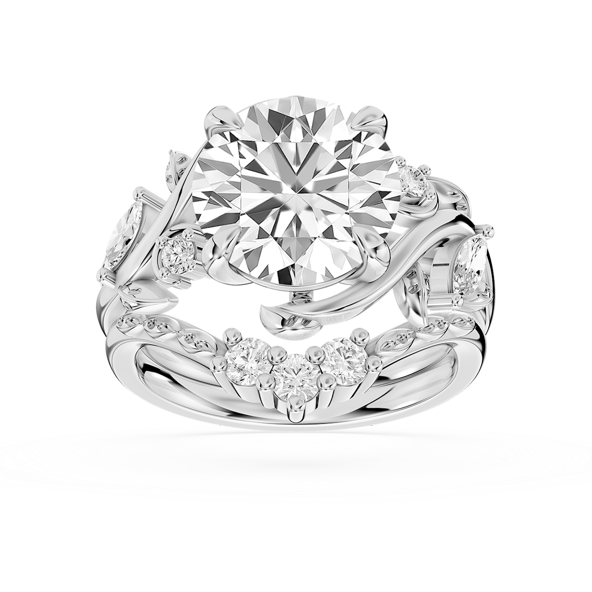 Seraphina 4 ⅓ ctw Round Lab Grown Diamond Vintage Floral Side Stone Bridal Set