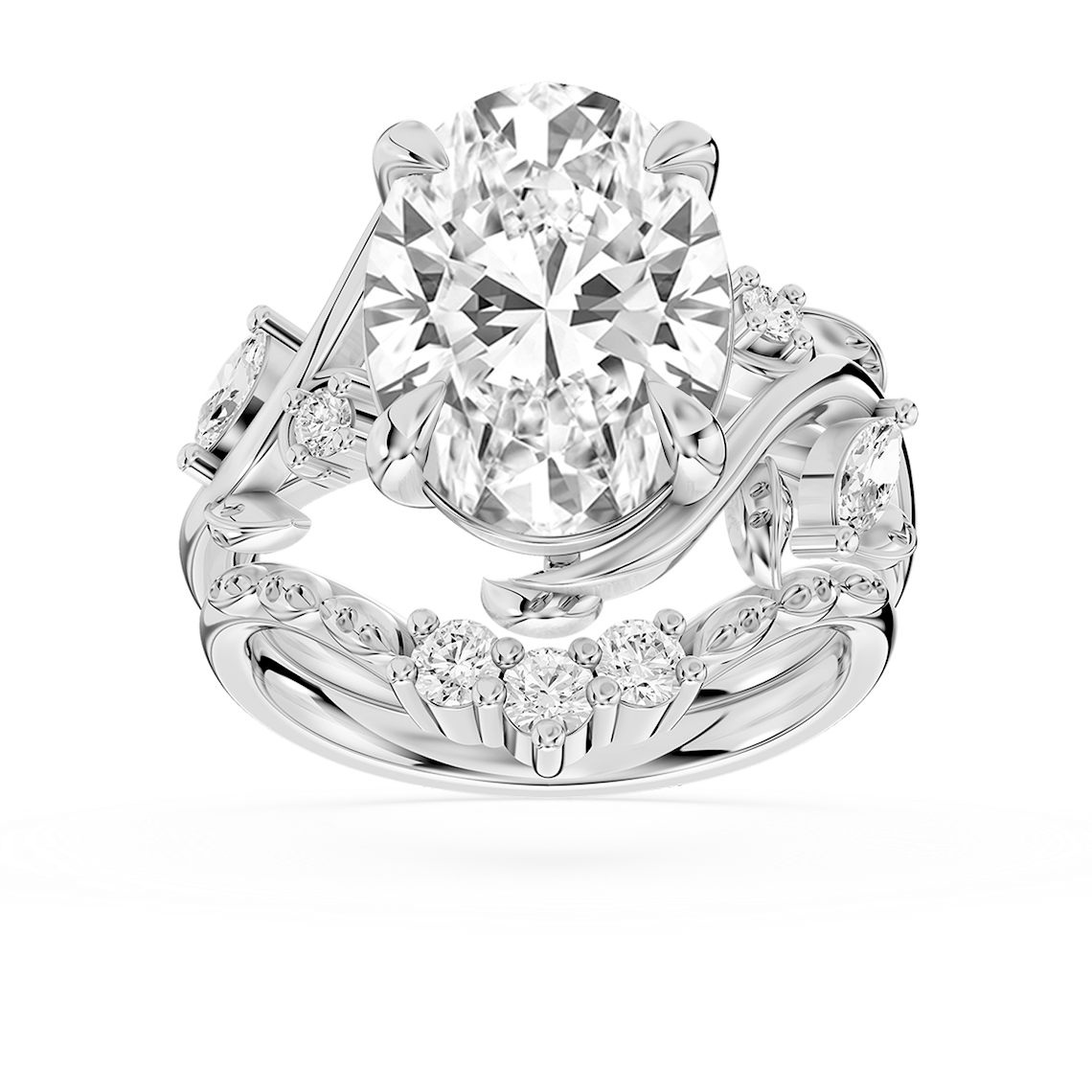Seraphina 5 ⅓ ctw Oval Lab Grown Diamond Vintage Floral Side Stone Bridal Set