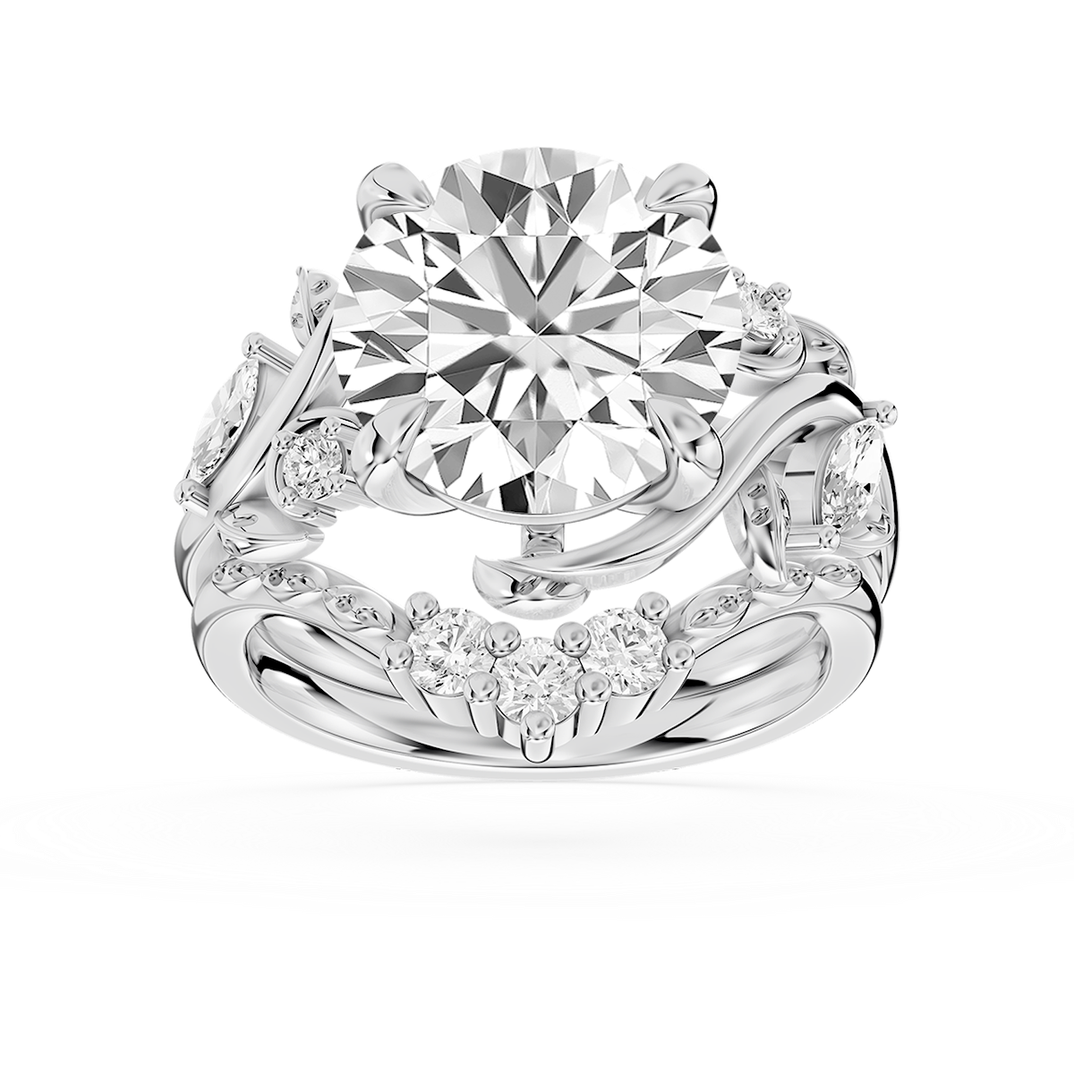 Seraphina 5 ⅓ ctw Round Lab Grown Diamond Vintage Floral Side Stone Bridal Set