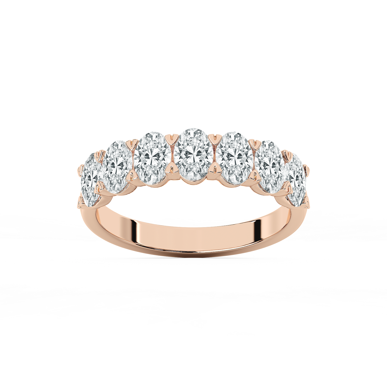Pearl Oval Lab Grown Diamond Seven Stone V-Prong Anniversary Band