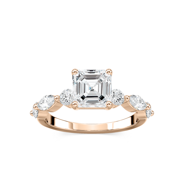 Sia Asscher Lab Grown Diamond Single Shared Prong Side Stone Engagement Ring