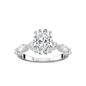 Sia Oval Lab Grown Diamond Single Shared Prong Side Stone Engagement Ring