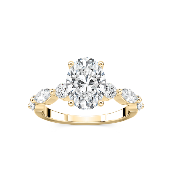 Sia Oval Lab Grown Diamond Single Shared Prong Side Stone Engagement Ring
