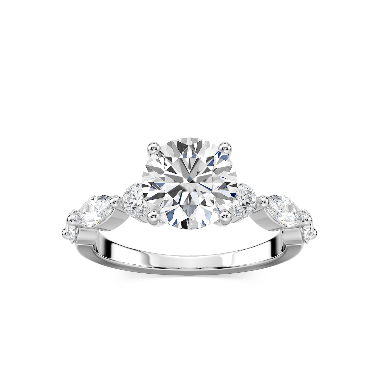 Sia Round Lab Grown Diamond Single Shared Prong Side Stone Engagement Ring