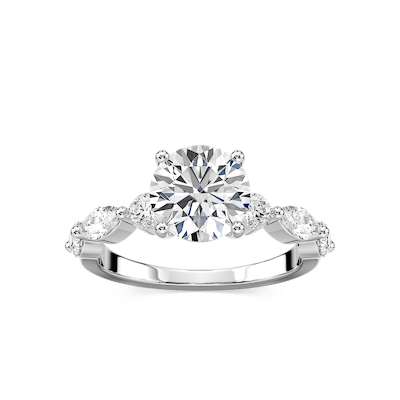 Sia Round Lab Grown Diamond Single Shared Prong Side Stone Engagement Ring