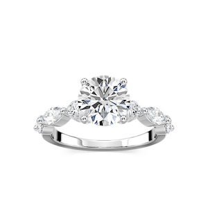 Sia Round Lab Grown Diamond Single Shared Prong Side Stone Engagement Ring