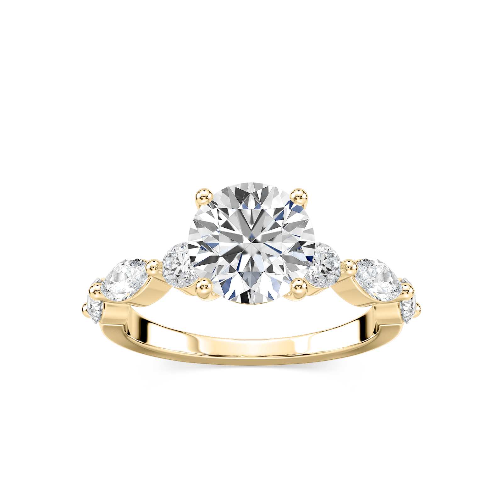 Sia Round Lab Grown Diamond Single Shared Prong Side Stone Engagement Ring