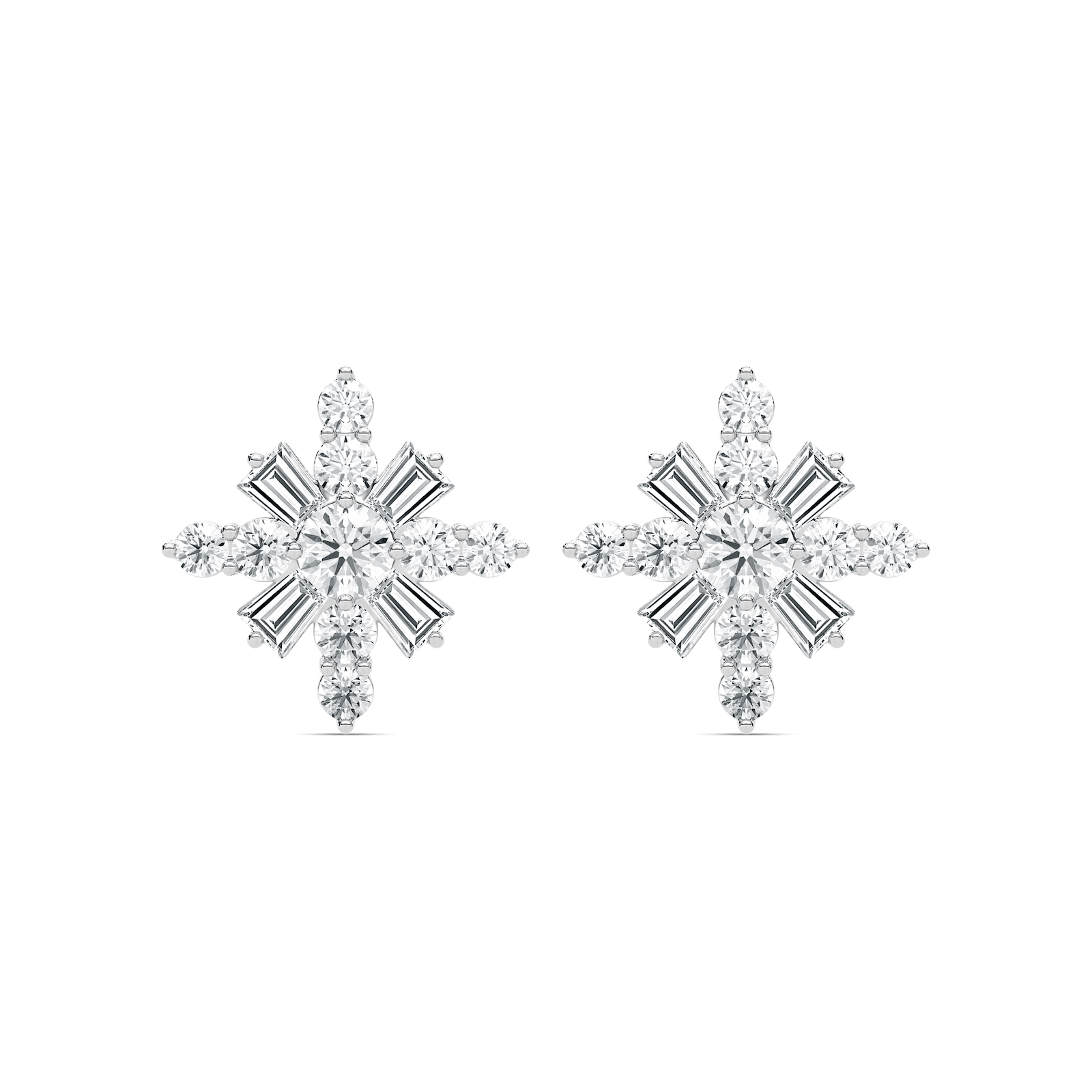 4 ⁷/₈ ctw Round and Tapered Baguette Lab Grown Diamond Snowflake Stud Earrings