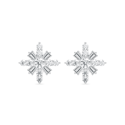 4 ⁷/₈ ctw Round and Tapered Baguette Lab Grown Diamond Snowflake Stud Earrings