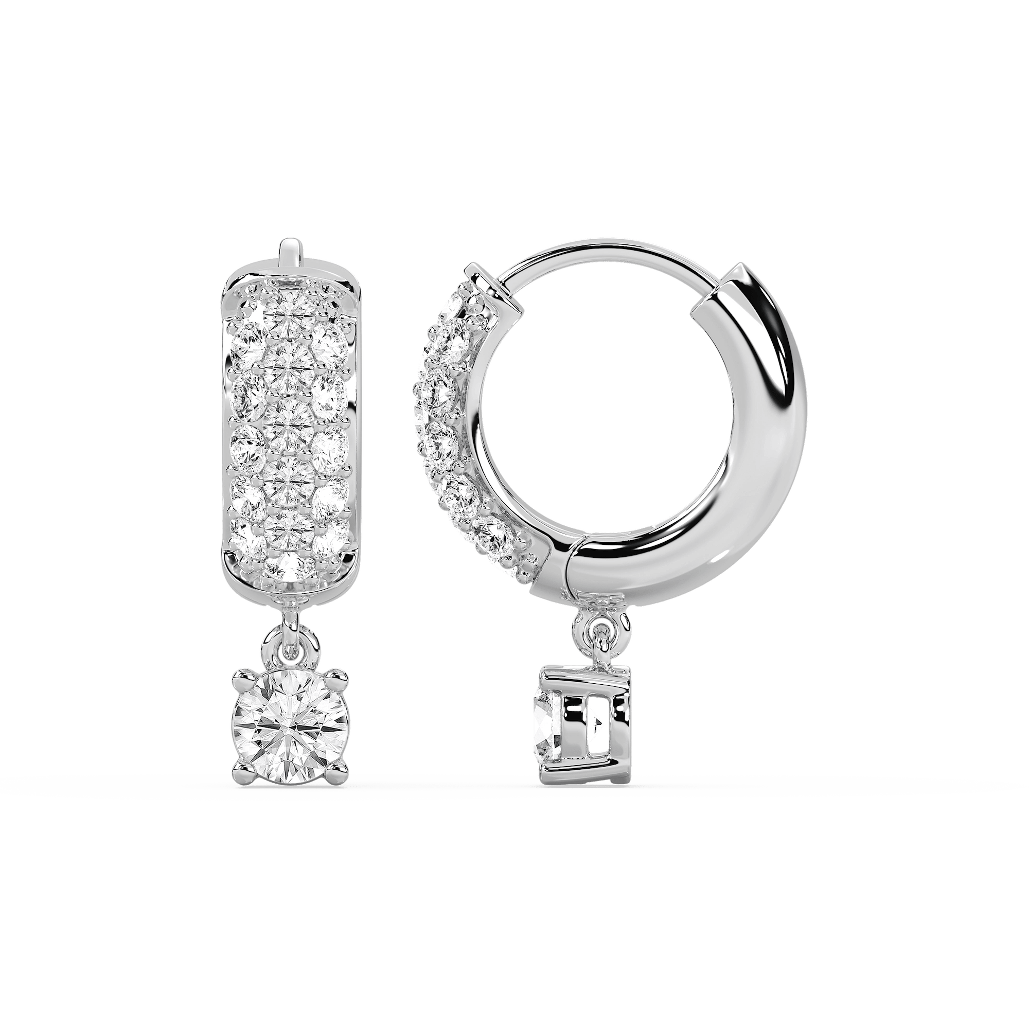 1 ½ ctw Lab Grown Diamond Solitaire Drop Pavé Hoop Earrings